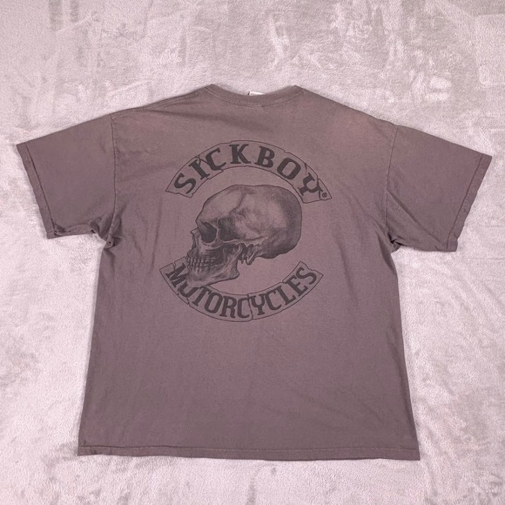 Y2K Sickboy Motorcycles Graphic T-Shirt Mens XL Skulls Sick Is Forever Brown